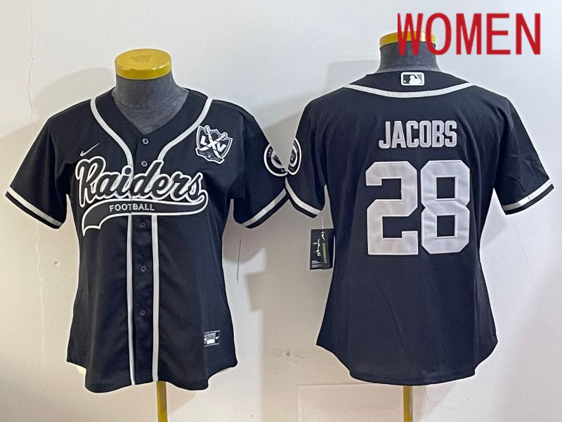 Women Oakland Raiders #28 Jacobs Black Joint Name 2024 Nike Limited NFL Jersey style 4